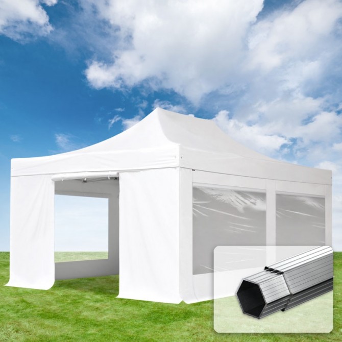 PAVILJON 4mx6m, aluminij 50mm, ognjevaren, stranske stranice s panoramskimi okni, bel
