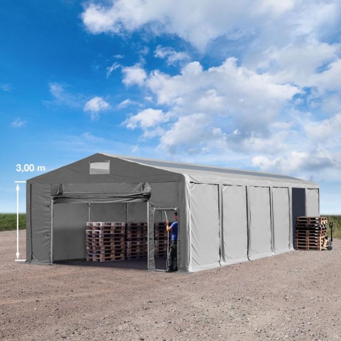 Skladiščni šotor 8mx16m - 3,0m str.višine (vrata na zadrgo,na dvig,drsna vrata) PVC 850 siv | brez statike PROFESSIONAL *****