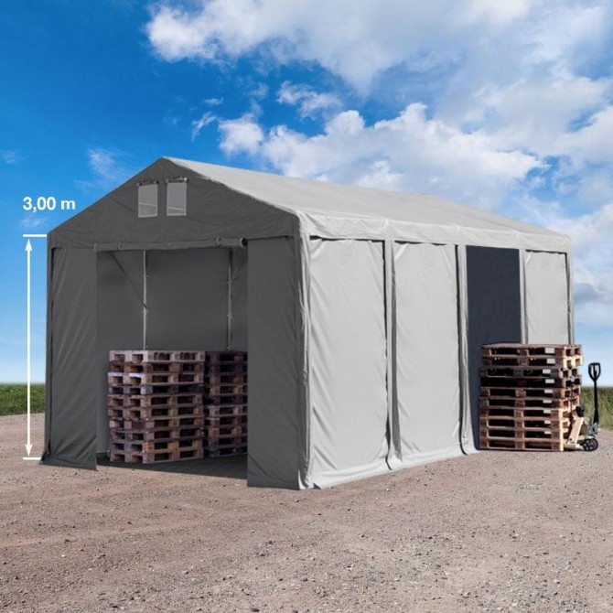 Skladiščni šotori 4mx(6m,8m) - 3,0m str.višine z vrati na zadrgo, PVC 850 siv | brez statike PROFESSIONAL *****