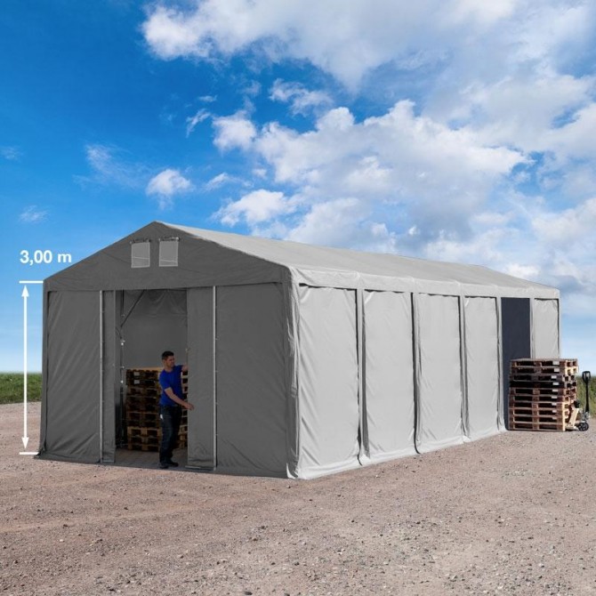 Skladiščni šotor 6mx12m - 3,0m str.višine, PVC 850, z vrati(na zadrgo,na dvig,drsna vrata), siv | brez statike PROFESSIONAL ****** Skladiščni šotor 6mx12m - 3,0m str.višine, PVC 850, z vrati(na zadrgo,na dvig,drsna vrata), siv | brez statike PROFESSIONAL ******