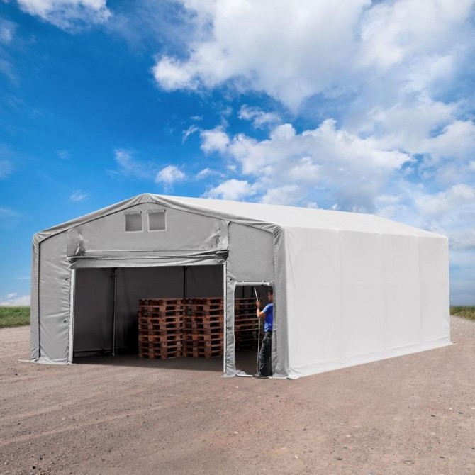 Skladiščna hala 8mx12 m - str.višina 4,0 m (vrata na zadrgo,na dvig,drsna vrata), PVC 850, siva | brez statike