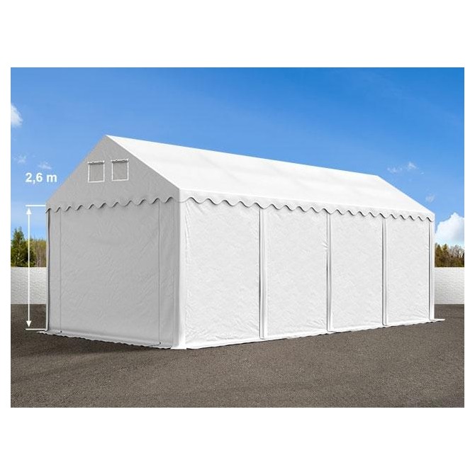 Skladiščni šotor 6mx6m - 2,6m stranske višine, PVC 800, z talnim okvirjem, bel | brez statike PROFESSIONAL ***** Skladiščni šotor 6mx6m - 2,6m stranske višine, PVC 800, z talnim okvirjem, bel | brez statike PROFESSIONAL *****